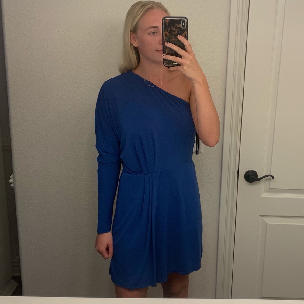 Rachel Zoe one shoulder mini dress, royal blue.